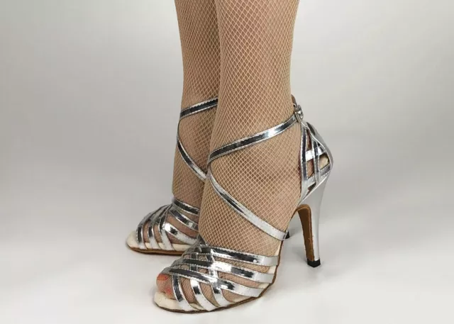 Scarpe da ballo argento sandali salsa latino fasce incrocio tacco personalizzato