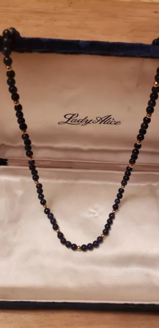 18"" Undyed Lapis Blue gemstone Beaded Necklace with 14k Gold Accent Beads 3mm