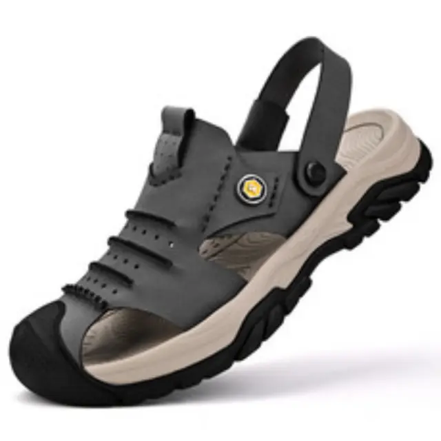Men's Flat Faux Leather Openwork Breathable Comfortable Casual beach Sandals