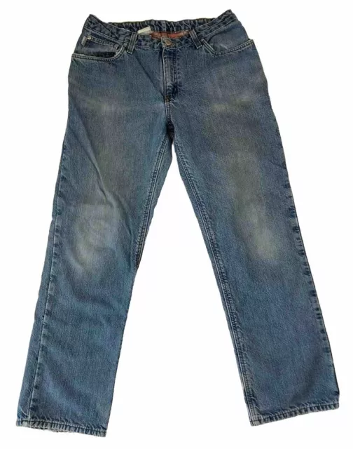 VTG CARHARTT Women’s WB172 Flannel Lined Denim Jeans Sz 12 Relaxed Fit Distress