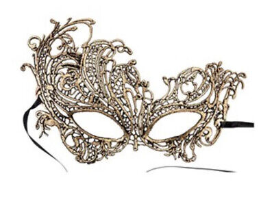 Gold Golden Lace venetian floral mask masquerade ball Metallic Shimmer Hen Do UK