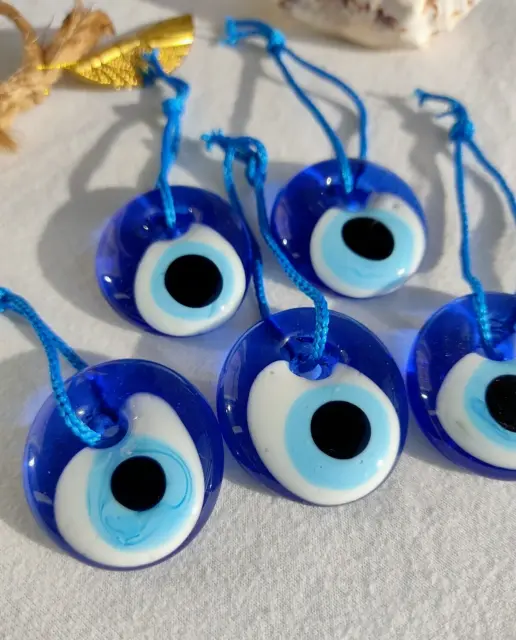 5X NAZAR BONCUK 3 cm Blaues Auge Glasperlen Anhänger Deko Amulett