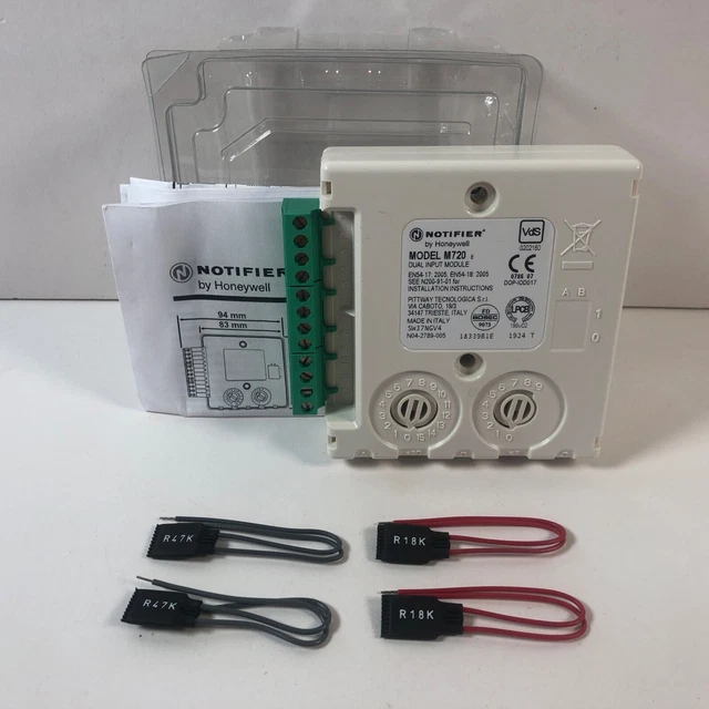 HONEYWELL NOTIFIER M720 Addressable Dual Input Module & 4 Resistors VAT ...