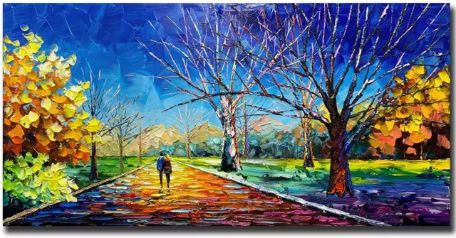 ORIGINAL LANDSCAPE ABSTRACT THICK ACRYLIC PAINT ART PAINTING CANVAS WITH  FRAME