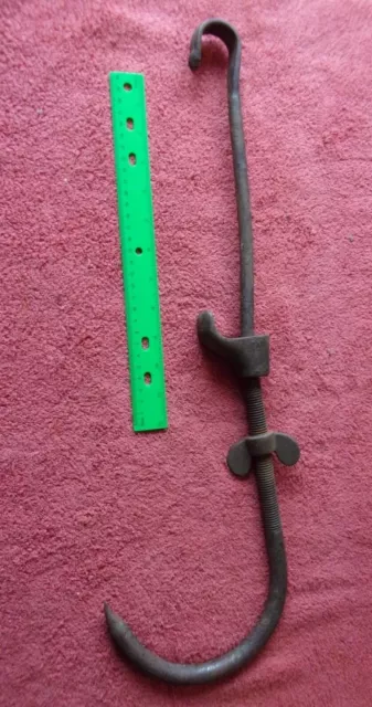 Vintage Wrought Iron Hook w/ wing nut Forged Farm Tool ladder meat Hanger fire