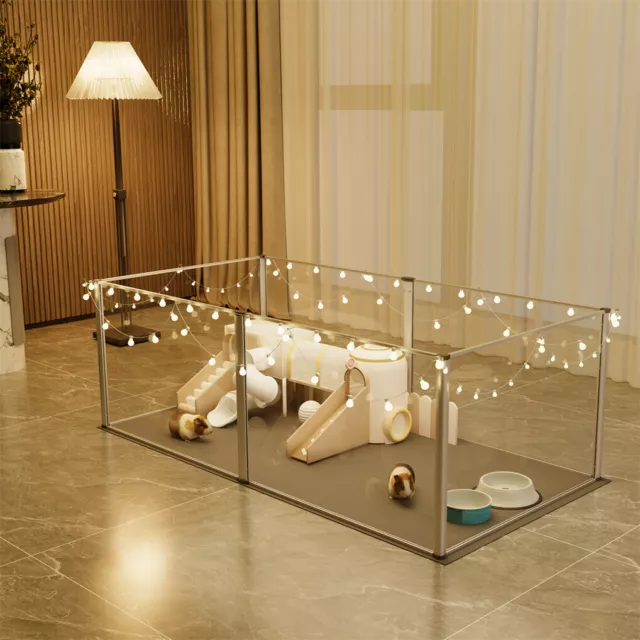 Indoor Clear Acrylic Fence Pet Playpen Small Animals Cage w Waterproof Floor Pad