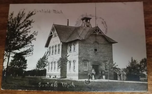 RPPC Public School House Sunfield MI Michigan Vintage Real Photo Postcard