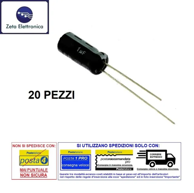 20PZ Condensateur Électrolytique 1uF 50V Dc Polarisé Condensateurs 105° - C