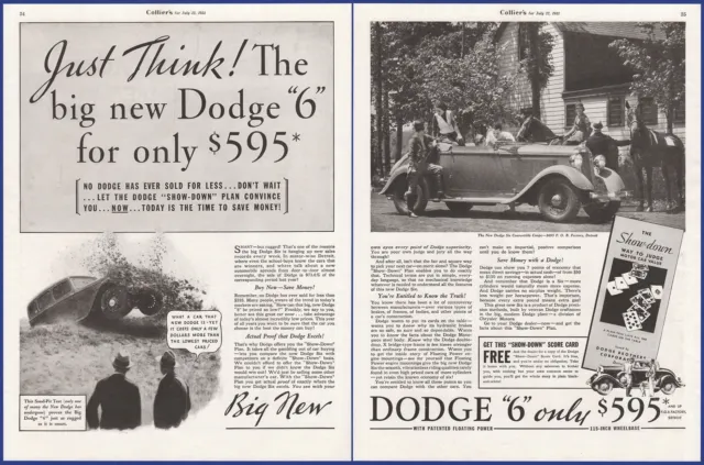 Vintage 1933 DODGE Six Automobile Motor Car Ephemera 1930's Print Ad