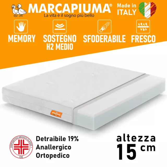 MATERASSO MATRIMONIALE 160X190 H15 cm MEMORY FOAM SUNRISE ANTIACARO Marcapiuma