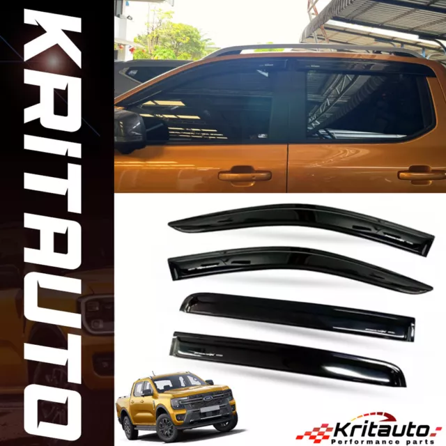 Black Window Visor Sun Rain Guard Deflector Set For Ford Ranger Next Gen 22-2023
