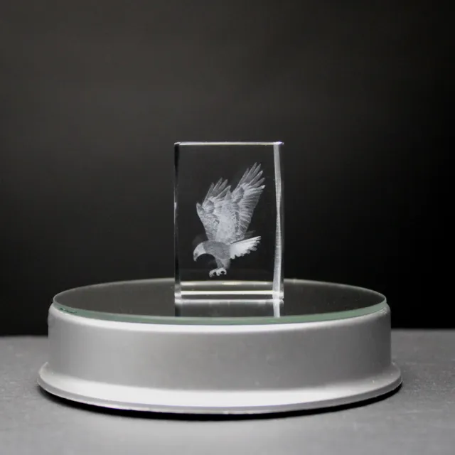 Kristallglas Figur - Adler - Glaswürfel, 3D Laser Cube, Deko Glas Skulptur, LED 3