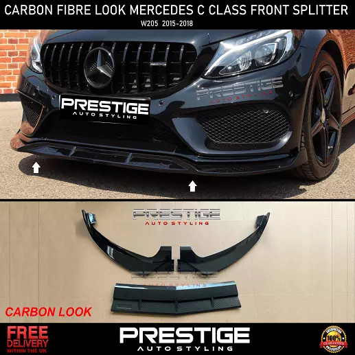 Front Splitter Lip Spoiler Carbon Fibre Look Mercedes C Class W205 C205 Amg