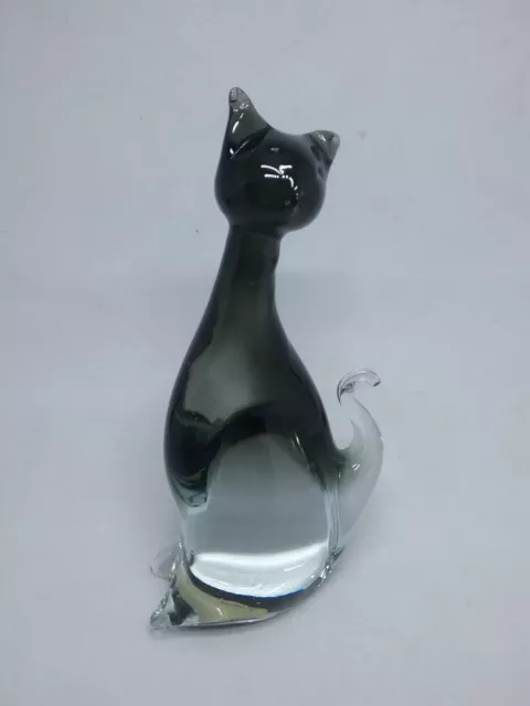 Murano Art Glass Smoke Gray Cat Figurine Paperweight 6" Tall Label Stick