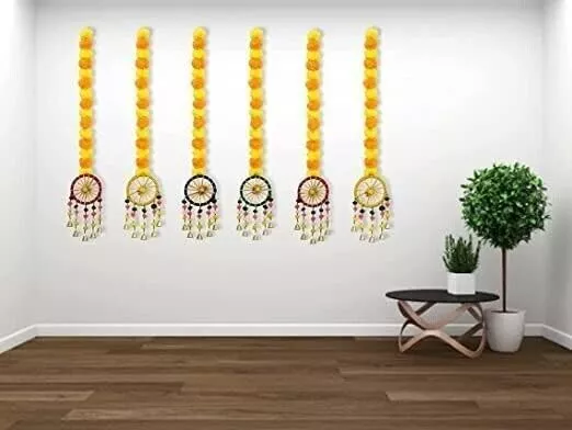 Indian Handmade Marigold wall hanging With Circular Gota Bangle  For Decoration