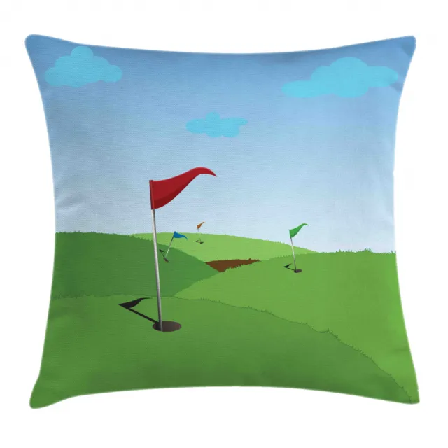 Campo de golf Escena Funda para Almohadón Bandera de colinas cubiertas de hierba