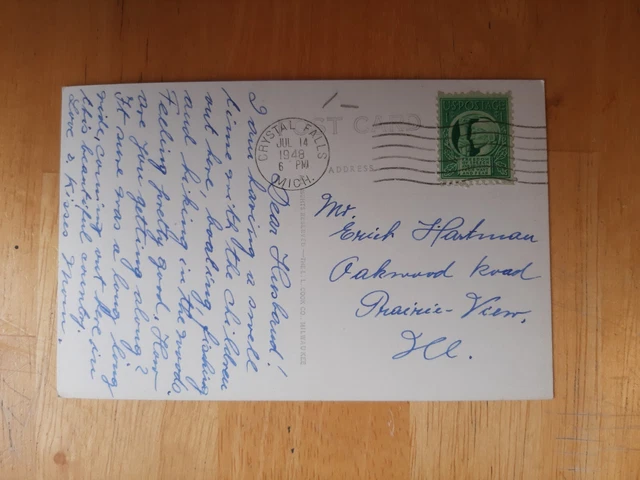 1948 Postcard Crystal Falls Michigan Chicaugon Lake Pentoga Park Posted 2