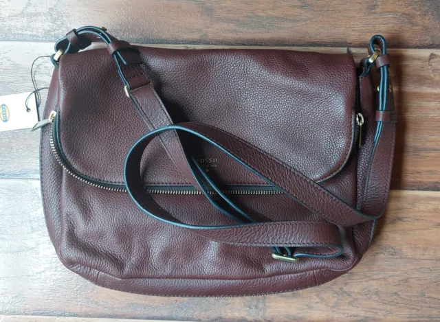 Fossil Preston Crossbody Purse Leather Espresso Pebbled Fold Over ZB5875