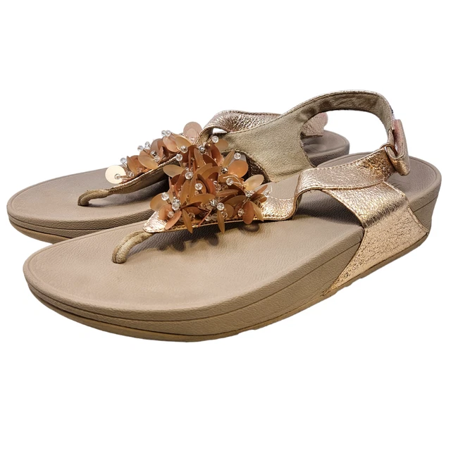 Fitflop 8 Boogaloo Leather Back-Strap-Sandals Beaded Rose Gold Comfort Thong