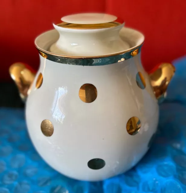 Vintage Hall's Hall Gold Polka Dot Cookie Biscuit Jar Canister 1566 MCM Kitchen