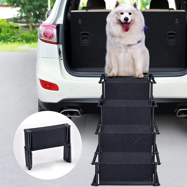SEEZSSA DOG CAR Ramp, 4 Steps Dog Stairs for Medium and Large Dogs