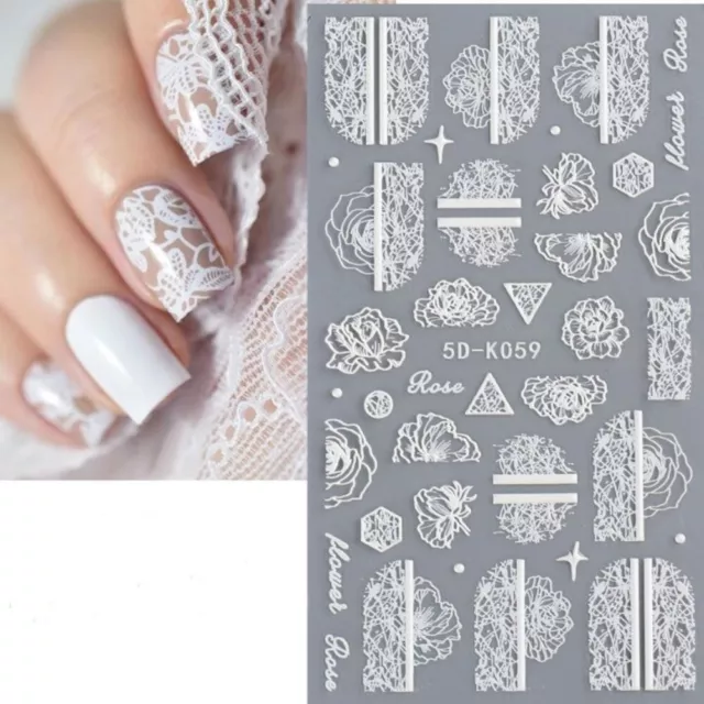 Nail Art Decoration Manicure Accessories Nails Decals 5D White Nail Sticker
