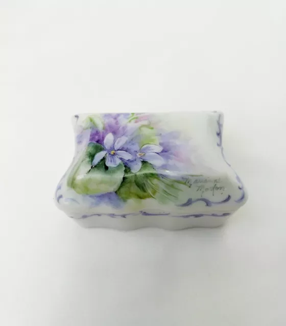 Vintage Ceramic Hand Painted And Signed Trinket Box With Lid