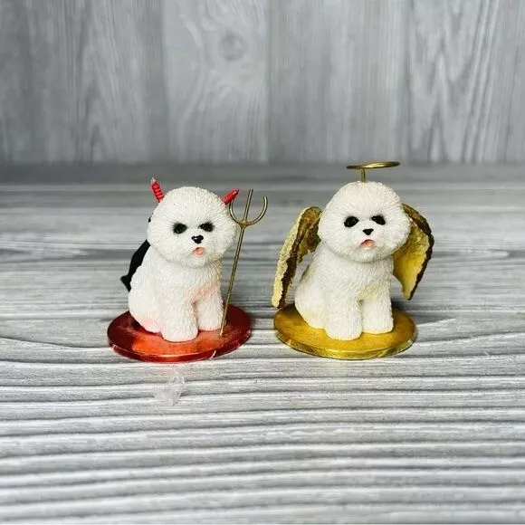 Tiny ones Bichon Frise Original Collectable dog figurines angel and devil 3