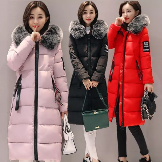 Womens Ladies Long Winter Coat Padded Quilted Puffa Jacket Fur Hooded Plus Size