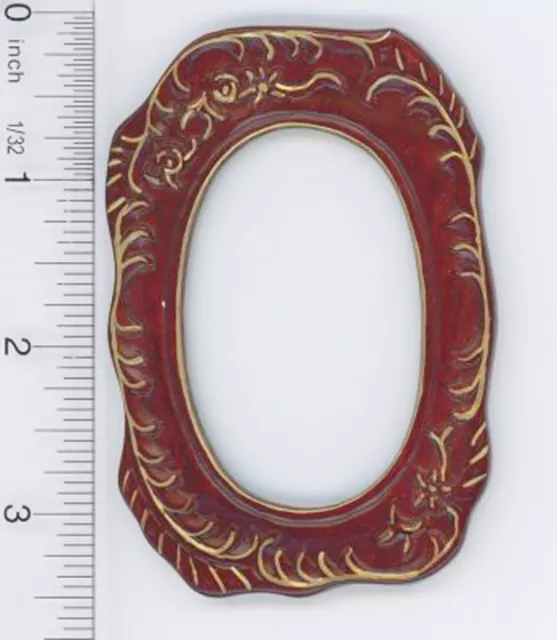 Dollhouse Miniature Large Oval Gold Embossed Mahogany Picture Frame w/ Real Gla