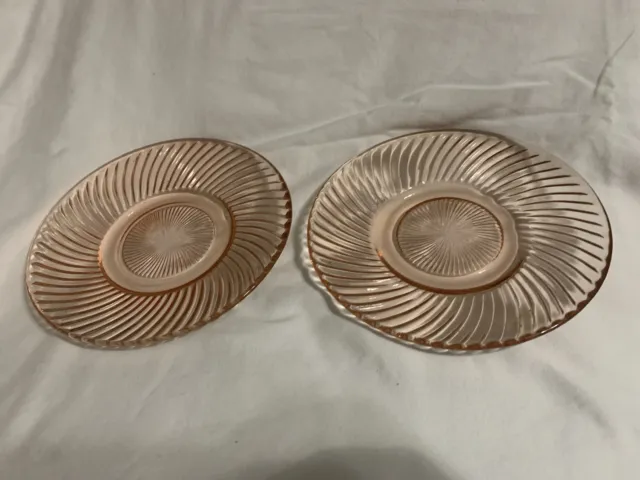 Set of 2, Vintage,  Pink Depression Glass 6 Inch Plates / Saucers 1930s / 1940s
