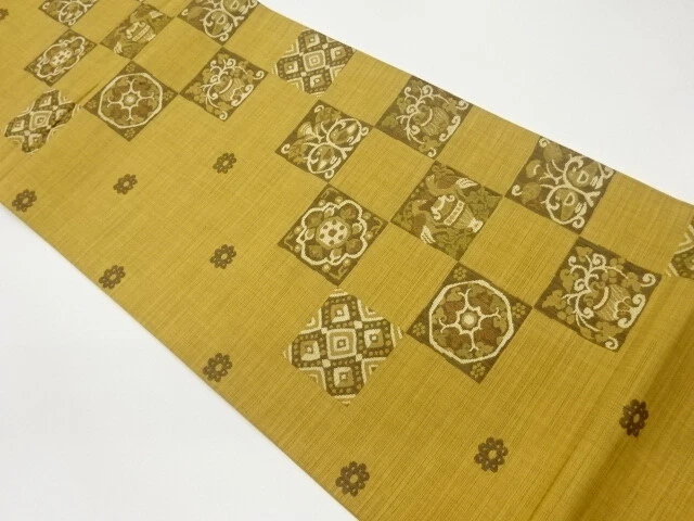 6506510: Japanese Kimono / Vintage Fukuro Obi / Woven Shikishi Pattern & Flower