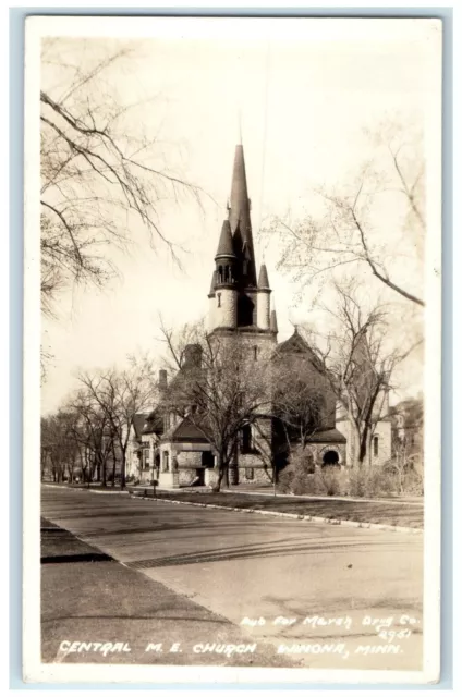 c1940's Central ME Church Winona Minnesota MN RPPC Photo Vintage Postcard