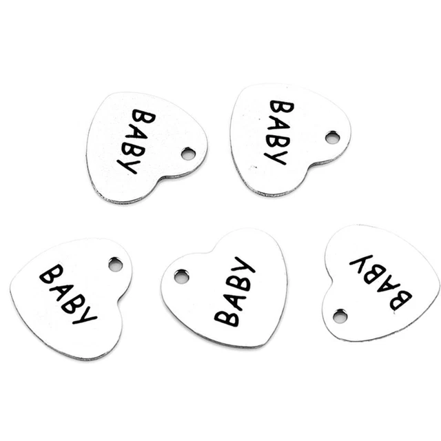 5 Stücke Edelstahl Liebe Herz Charme Anhänger Buchstaben Muster Tags BABY