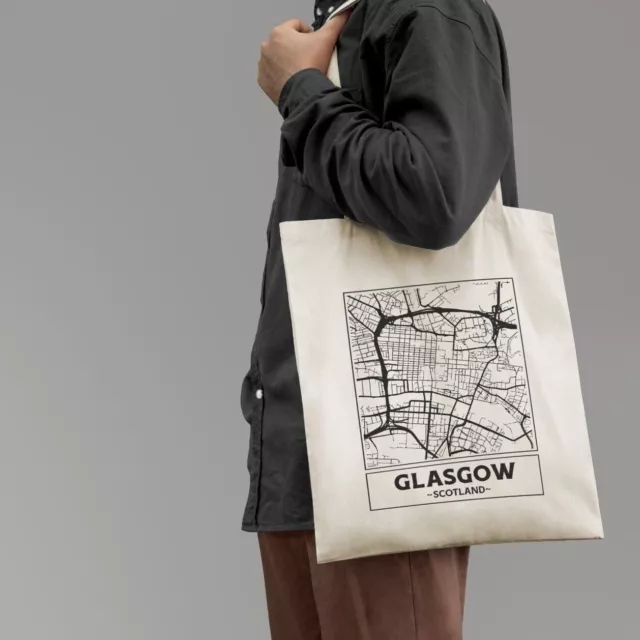 Glasgow, Scotland, City Street Map Printed Natural Cotton Tote Bag