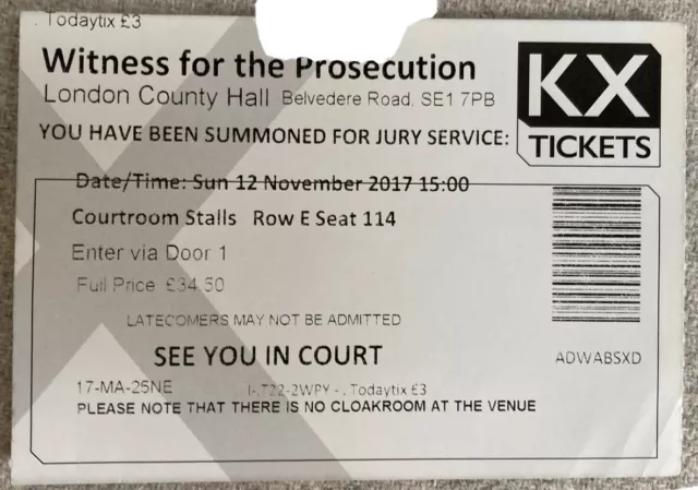 Witness For The Prosecution Ticket Stub London