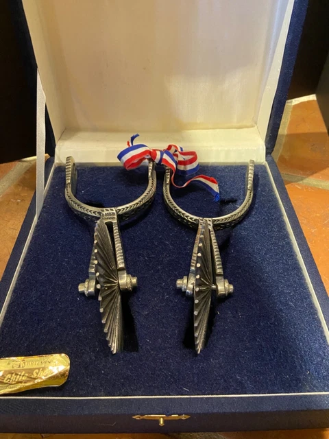 Antique Handmade Chilean Silver Gaucho Huaso Cowboy Spurs 4" Rowels Chile & Box