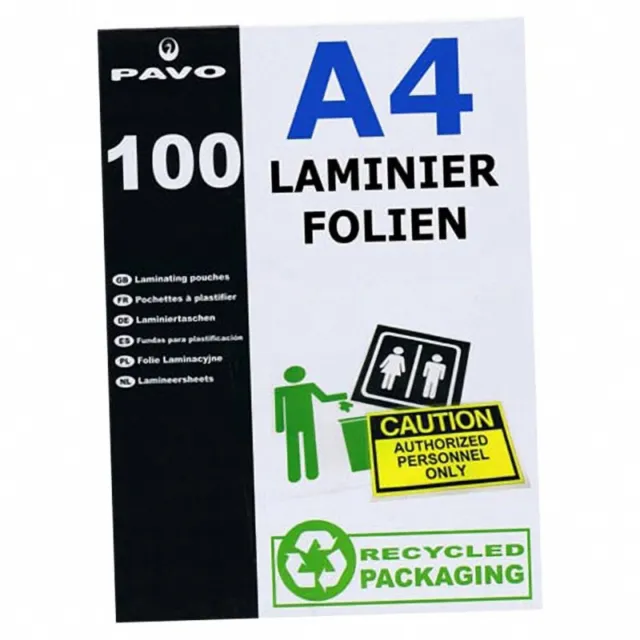 100 PAVO Marken-Laminierfolien matt / entspiegelt 2x 125 mic, Laminiertaschen