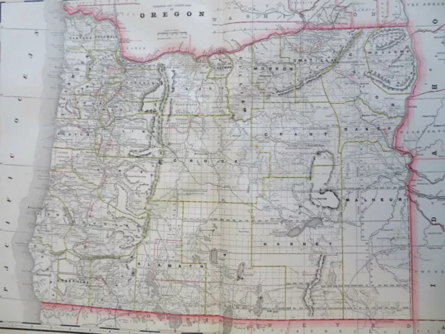 Oregon state Portland Astoria Eugene 1887-90 Cram scarce large detailed map