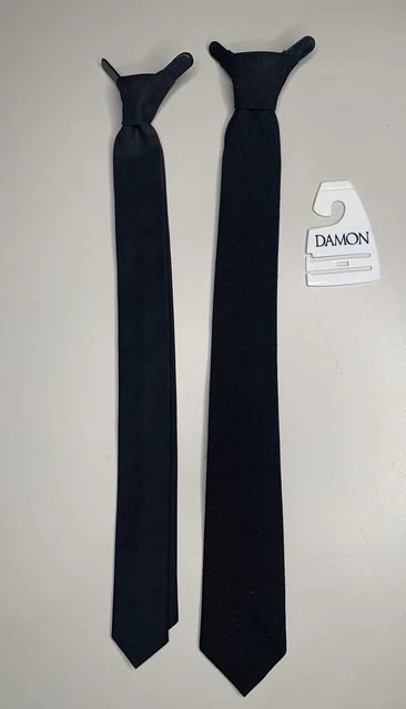 Boys Clip On Ties Pair 2 Damon 14" and 15.5" Long Black