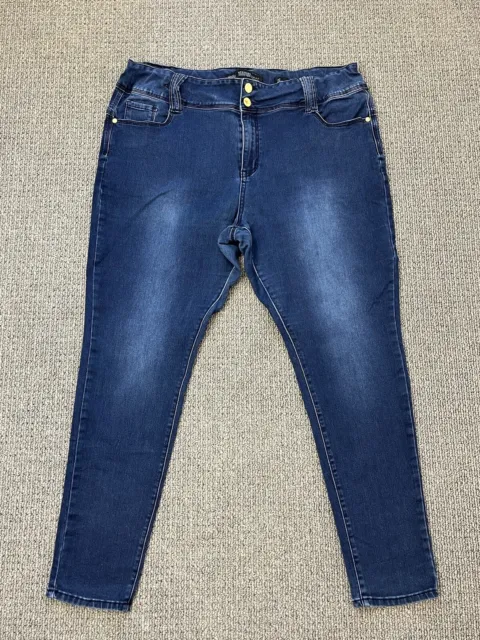 City Chic Womens Denim Plus Jeans Dark Blue Asha High Rise Skinny Leg Size 22