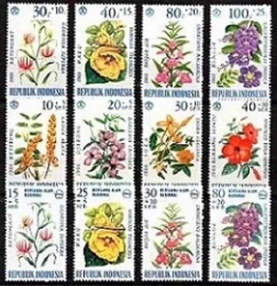 3 séries de fleurs timbres d'Indonésie neuves