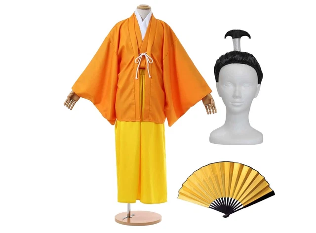 Japanese Load Samurai Kimono set Chonmage Wig Japanese Sensu Fan cosplay costume
