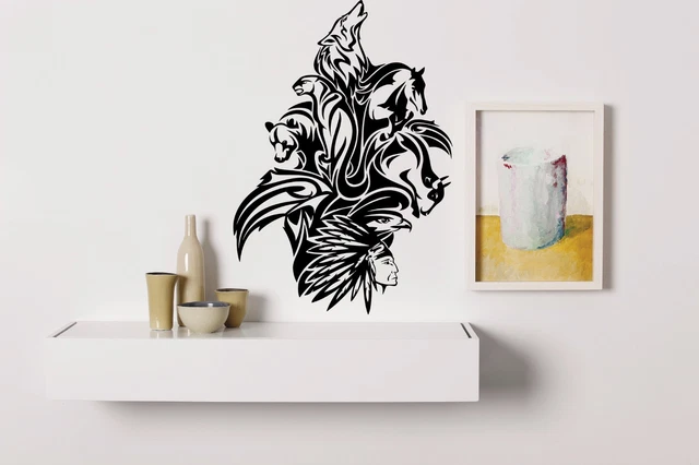 Wall Room Decor Vinyl Sticker Wolf Kids Decal Indian Chief Animal Tattoo FI2086
