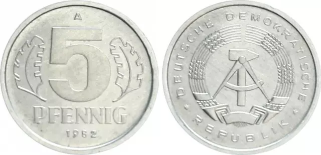 5 Pfennig DDR 1982 prfr., matt sehr selten in dieser Erhaltung