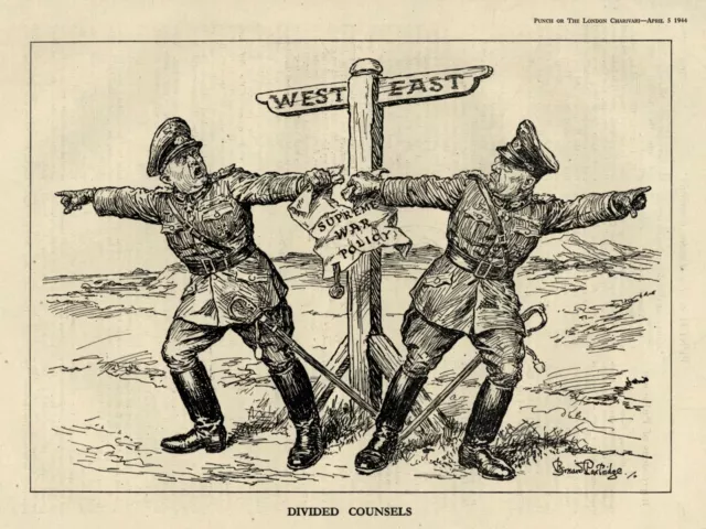 RARE WW 2 PROPAGANDA British Cartoon - NAZI GERMANY- A Two Front War - DILEMMA