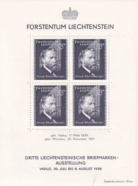 FL - Liechtenstein 1938, Mi-Nr.: 170 / Block3** MNH Postfrisch