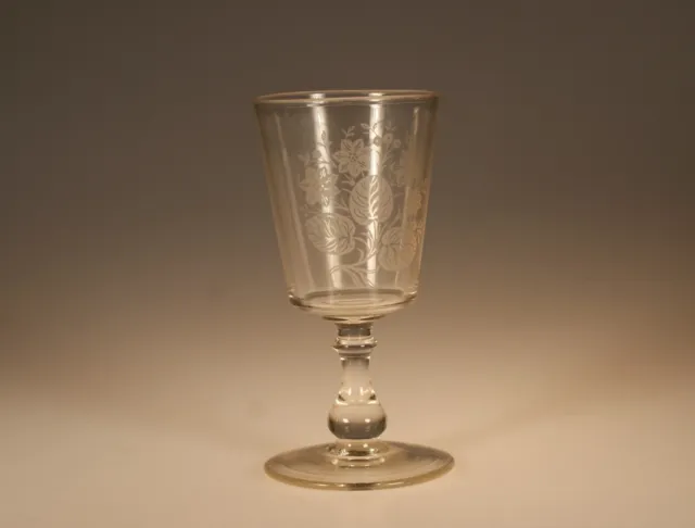 EAPG Canadian Burlington Glass Works Crystal Goblet Nicotania Acid Etch c.1870