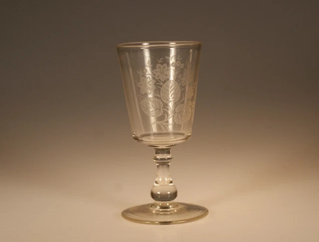 EAPG Canadian Burlington Glass Works Crystal Goblet Nicotania Acid Etch c.1870