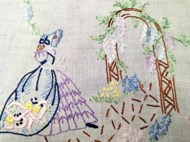 Gorgeous Crinoline Lady Wisteria Arch Vintage Hand Embroidered Centrepiece/mat